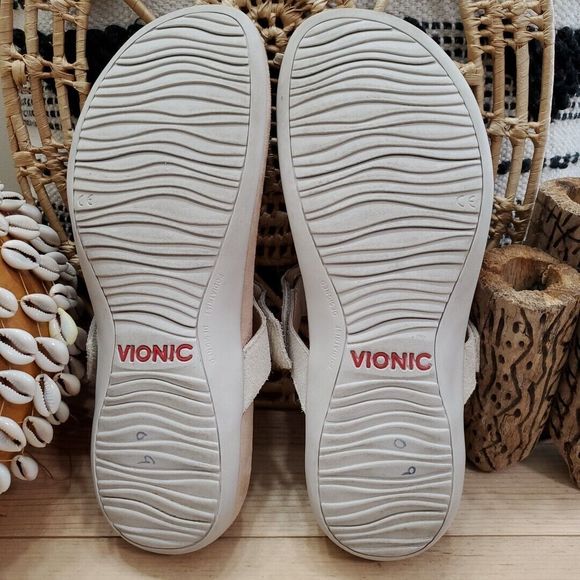 Vionic Wanda Sandals Leather Snake Adjustable Post Toe Bone Comfort Womens 9/41 - Picture 9 of 12